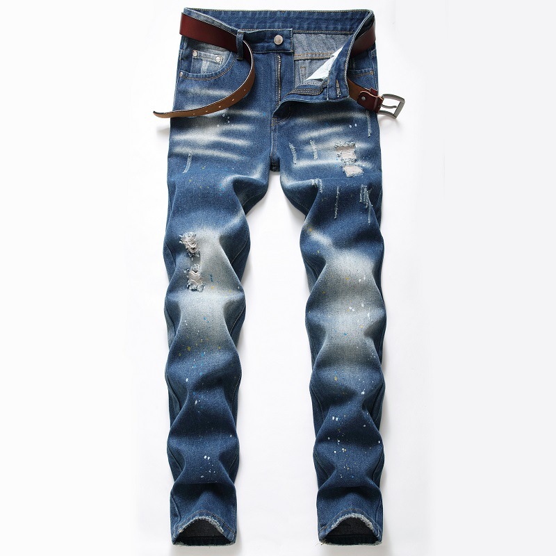 

New Fashion 2020 Spring Hole Jeans Men's Ripped Skinny Biker Destroyed Denim Trousers, 916 no belt
