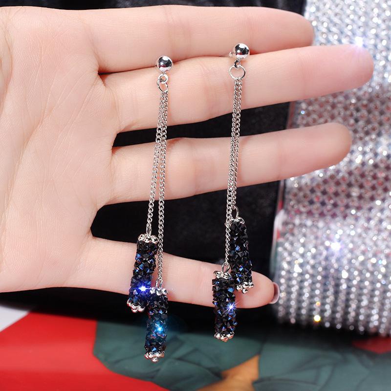 

Dangle & Chandelier Aretes De Mujer Modernos 2021 Blue Shiny Tassel Pendant Earrings Jewelry Statement Korean For Women.