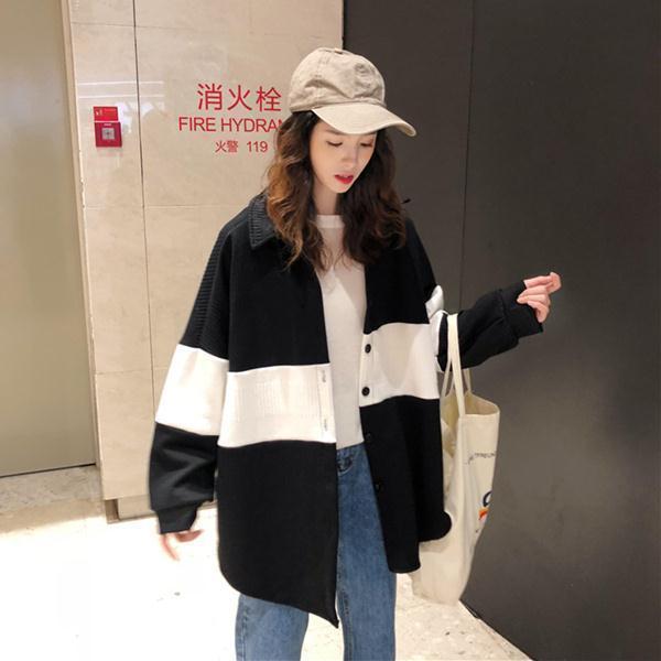 

2020 autumn and winter wild loose knit cardigan sweater jacket coat female, Black