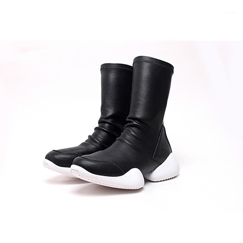 

Men Sock Shoes Mid-Calf Boots Flock Luxury Trainers Riding Winter Casual Sneakers Lovers Flats Shoes Black Plus Size 45 Boots1, Black pu 22cm high