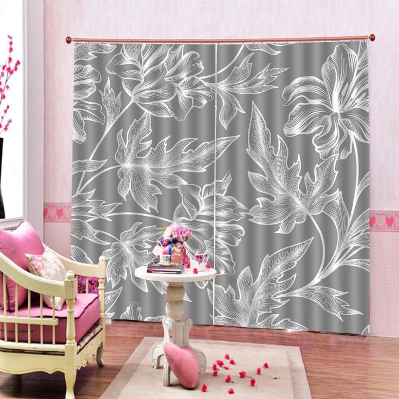 

Simple Gray Leaf Printed Blackout Window Curtains for Living Room Bedroom Curtains home drapes1, As pic