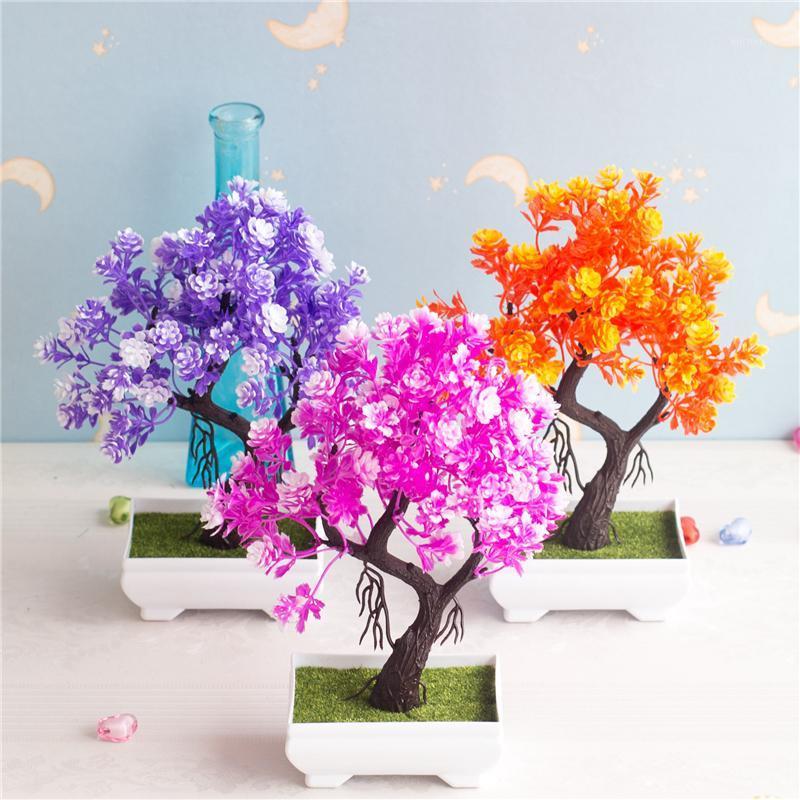

Artificial Plants Small bonsai artificial Plastic fake flower desktop living room simulation flower garden decoration AQ1101, White