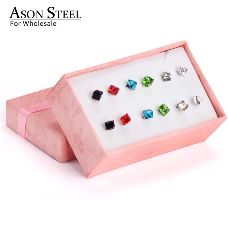 

ASONSTEEL Female Earrings Stainless Steel 4mm 6mm Geometry Cubic Zircona Stud Earrings Fashion Accessories Party Wholesale