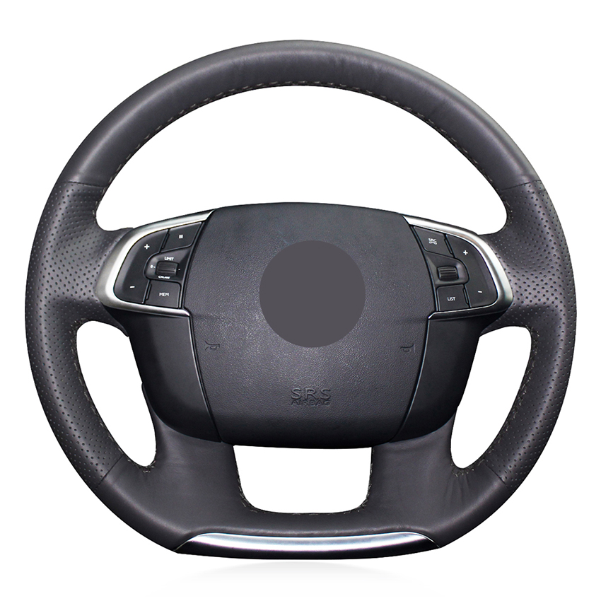 

Hand-stitched Black Artificial Leather Anti-slip Car Steering Wheel Cover for C5 2008 2009-2020