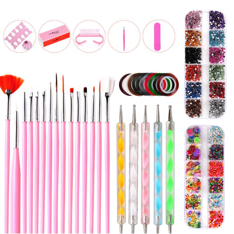 

38pcs Point Drill Pen Nail Art Kit Rhinestone Brushes Home Drawing Painted Colorful Salon Manicure Tool DIY Polishing Decorating