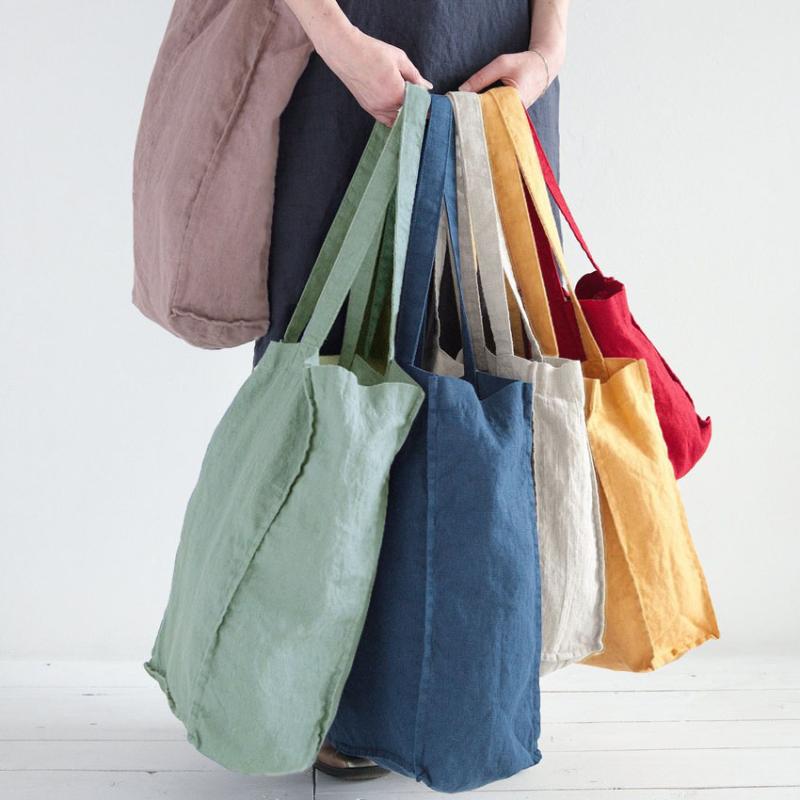 

Simple linen environmental protection single shoulder shopping bag pure color retro large capacity handbag storage bag