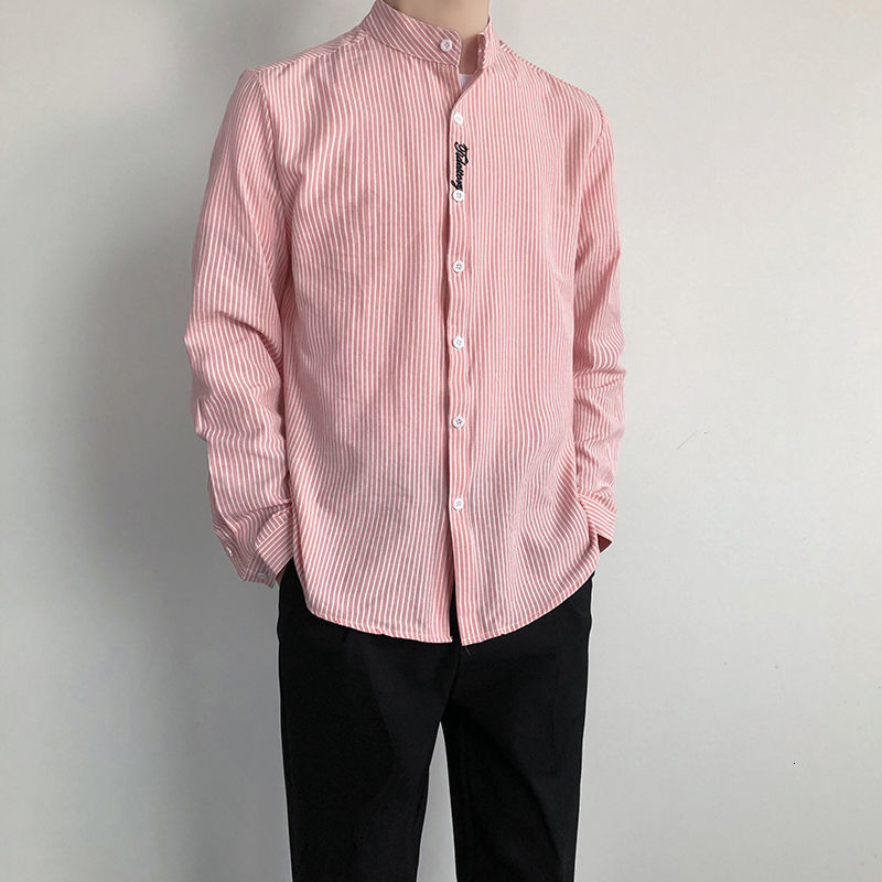 

Men's Spring 2021 and Winter New Thin S-5xl Striped Art Fresh Little Shirt Looses Young Clothes BSM7, Pink