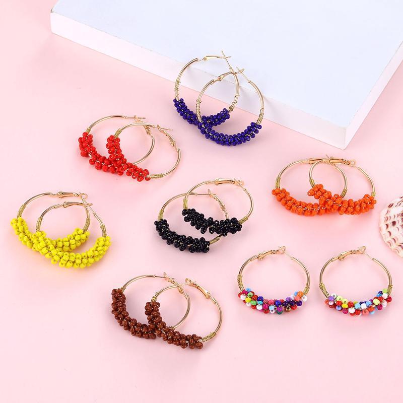 

Boho Beaded Hoop Earrings For Women Korean Style Big Circle Earings Fashion Jewelry 2020 Brincos Crystal Statement Ear Rings1, Golden;silver