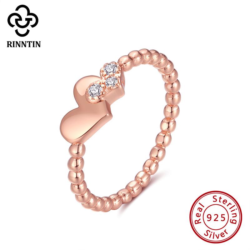 

Rinntin 100% 925 Sterling Silver Heart Shape Zircon Mellow Rose Gold Plated Finger Ring Meticulous For Women TEQR10