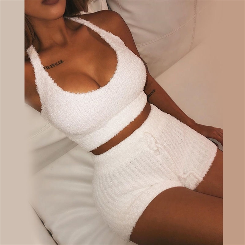 

summer flannel two pieces set solid women streetwear sweatshirts crop top+ shorts outfit fashion tracksuit velvet clothing 2020 T200701, Purple