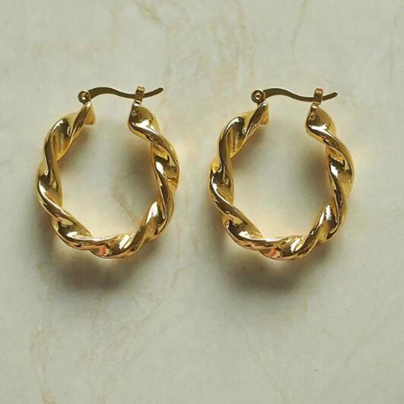 

Hoop & Huggie 2021 Minimalist Nickel&Lead Free Twisted Spiral Gold Statement Earrings Stainless Steel Chunky 18K Plated Earring