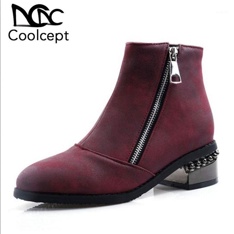 

CoolCept Ankle Boots Plus Size 32-48 Zipper Sexy Ladies Winter Autumn Short Boots Fashion Square Heels Female Shoes Woman1, Black