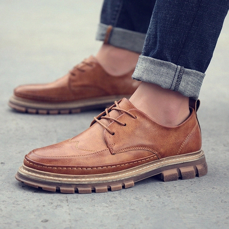 

Casual PU Leather shoes Men Black brown Mens Shoes lace up outdoor fashion Oxford Krasovki Moccasins Men Shoes High Quality #FF3G