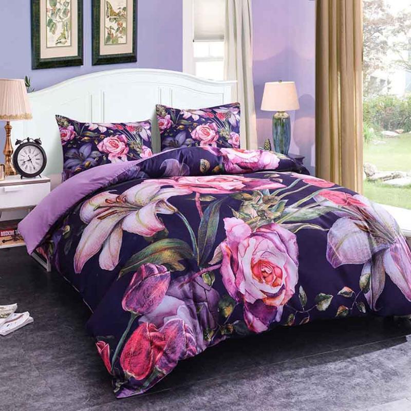 

WOSTAR Floral bedding set King Size luxury home textiles Duvet Cover set pillowcase 2/3pcs wedding bedding bed linen pink rose1, White