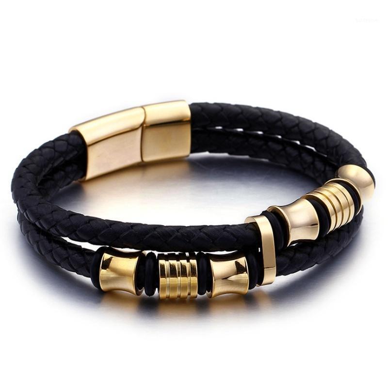 

Fashion Punk New Double Braided Leather Alloy Men's Buckle Bracelet1
