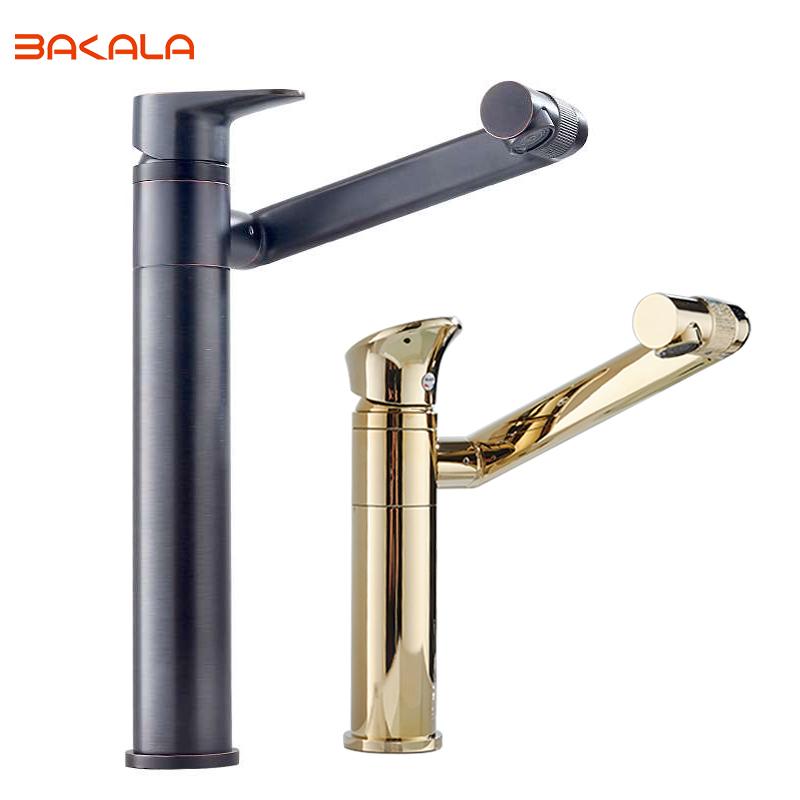 

BAKALA Black Single Handle Brass Bathroom Faucet 360 Degree Rotation Hot and cold Bathroom Mixer Tap