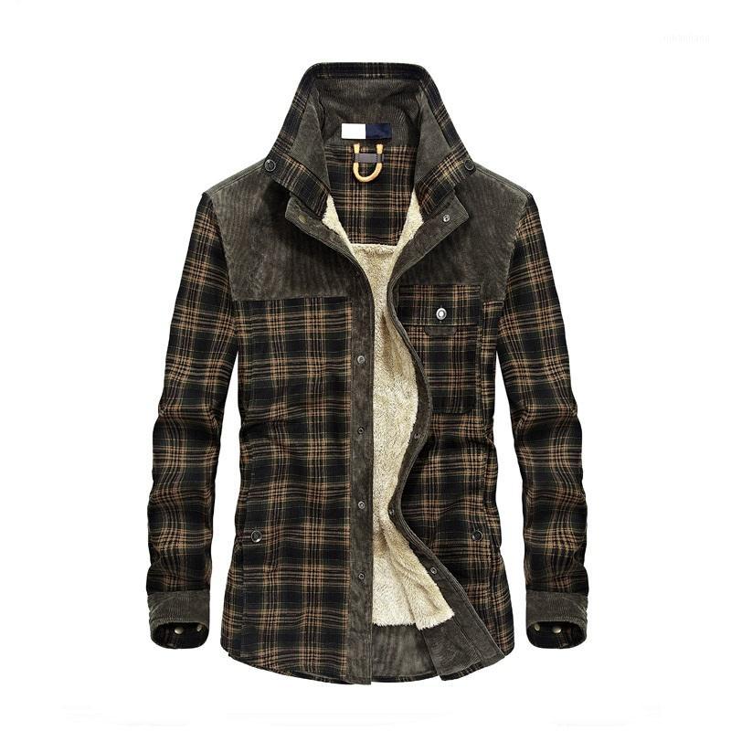 

2018 New Men 100% Cotton Liner Casual Shirts Outerwear Plaid Thick Wool Liner Autumn Winter Shirt1, Red coffee