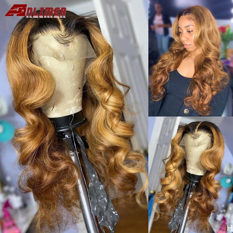 

#1B/27 Ombre Blonde Color Wave Wig 13x6 T Part Lace Front Human Hair Wigs For Women Pre Plucked Remy 5x5'' PU Silk Top Wigs, 5x5 pu silk base wig