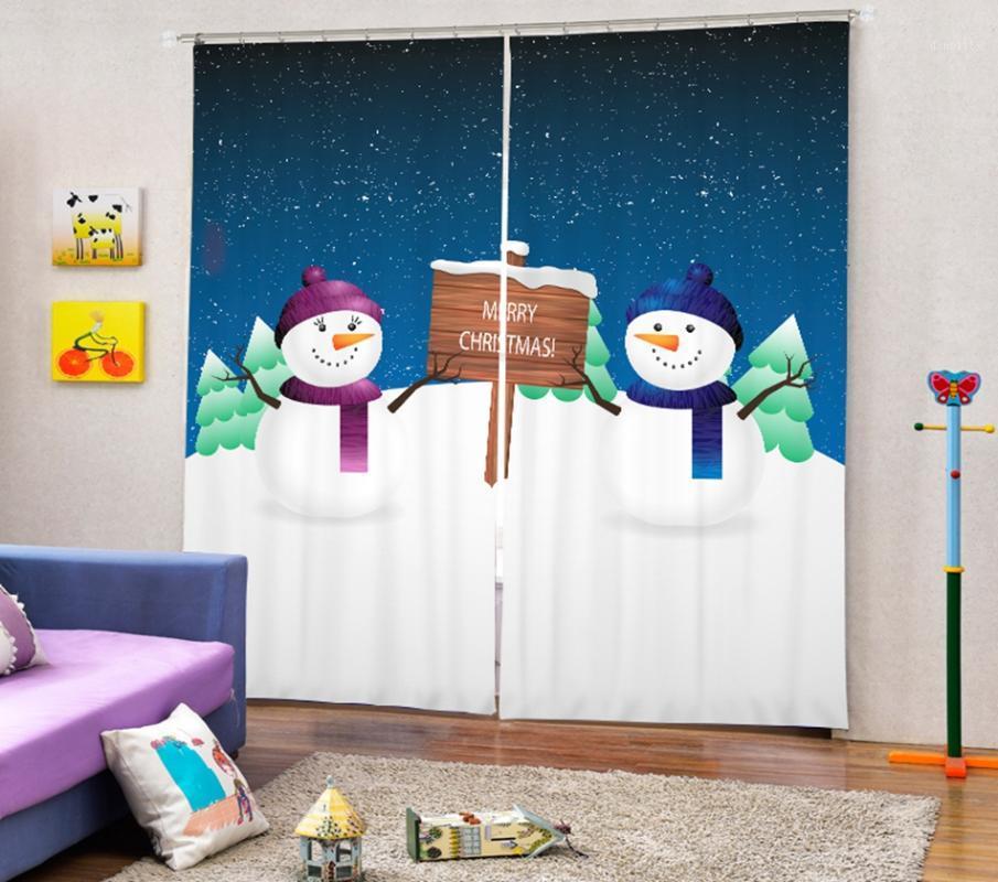 

babson Simple Christmas Snowman decoration 3D digital printing curtain DIY curtain advanced custom photo1, Space blue