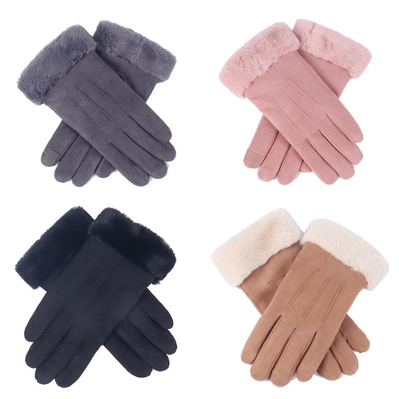 

Five Fingers Gloves Winter Female Double Thick Plush Wrist Warm Cashmere Cute Cycling Mittens Women Suede Leather Touch-Sn Driving Glove