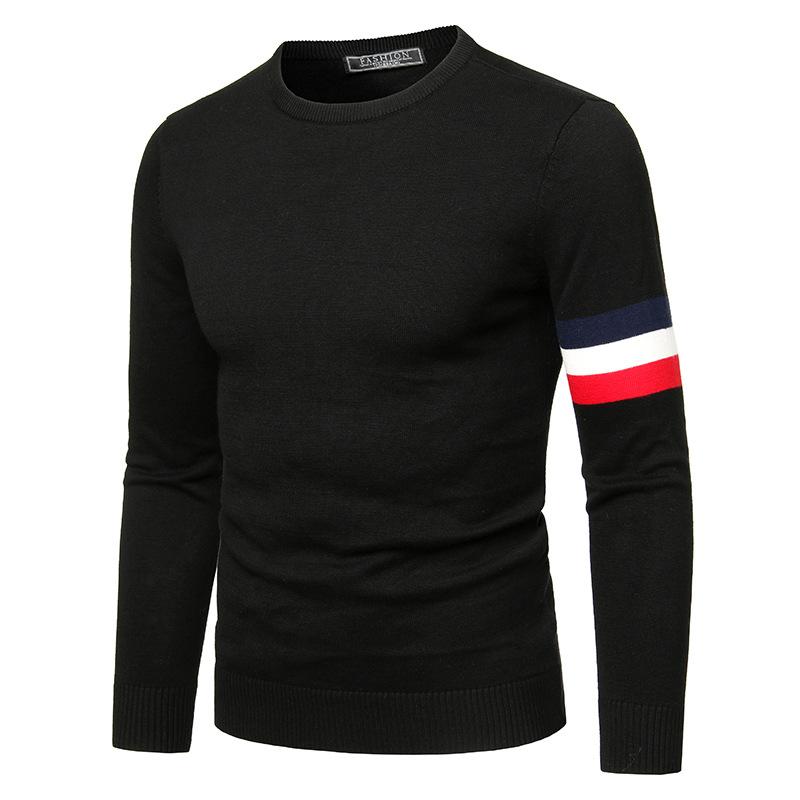 

Mens O-Neck Pullover Autumn Winter Warm Patchwork Soft Slim Fit Long Sleeve No Yq Clothes Knitted Casual Male Sweater Pull Homme, Black