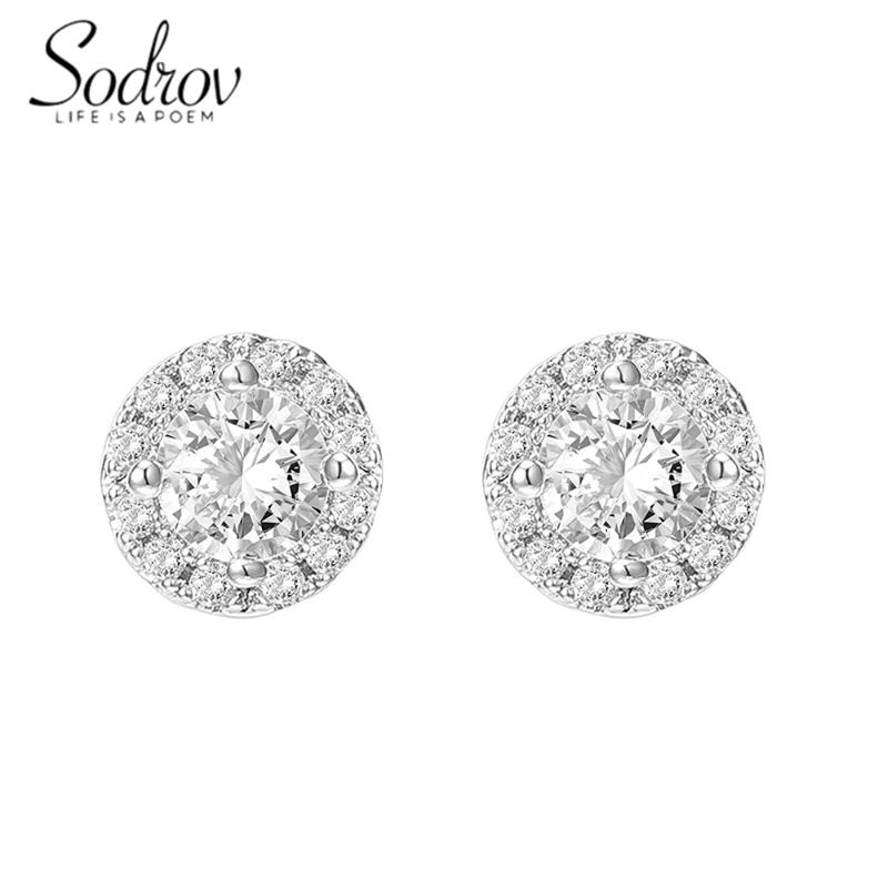 

Stud Sodrov 925 Sterling Silver Simple Earrings For Women Cute Small Jewelry Gifts Round Zircon