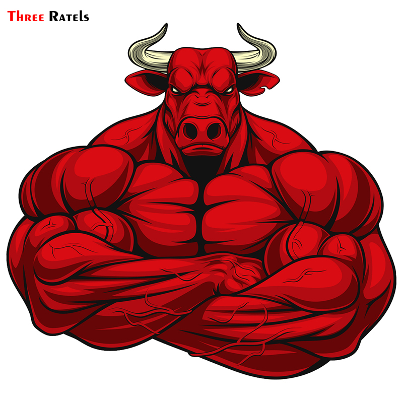 

Three Ratels TRL417 #14x12.9cm Bodybuilding Bull Car Stickers Funny Auto Sticker Decals, As pic