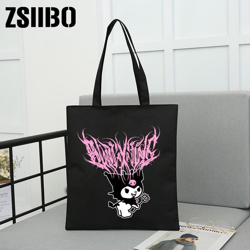 

Kuromi Printing Shopping Graphic Tote Harajuku Shopper Women Canvas Shoulder Bag Female Ulzzang Funny Eco Large-capacity