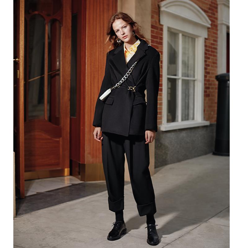 

AEL black Woolen Blazer Women Suits Jacket Notched Collar Female Wrap Coat Fashion 2020 Autumn winter new