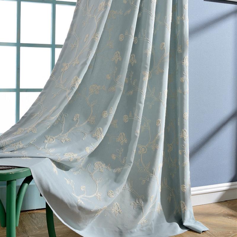 

Modern Simple European Style Artificial Cotton Embroidered Curtains for Living Room Curtains for Bedroom Blackout, Tulle