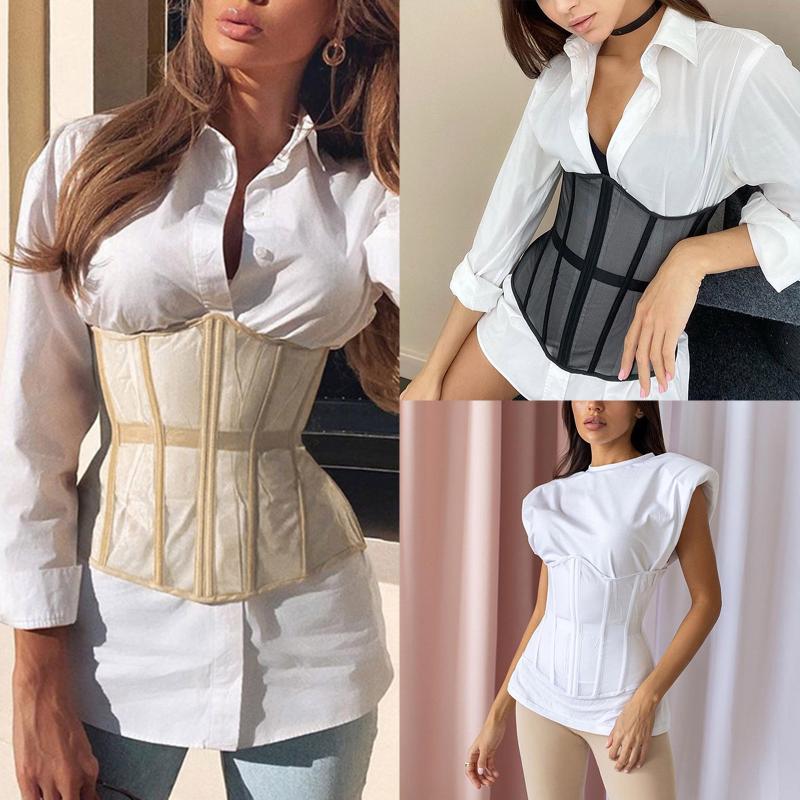 

Belts Fashion Wide Waist Belt Ladies Women Mesh Corset Short Elastic Bodycon Waspie Clothing Accesoories, Black;brown