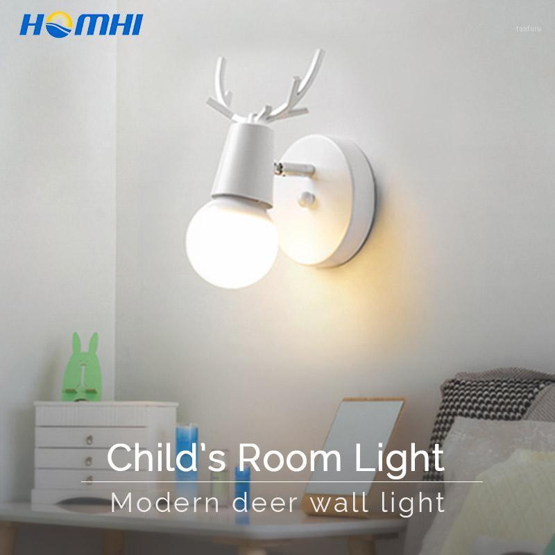

Antler wall night lights for kids elk wall sconce bulb white wall art lighting Nordic bedside up down swing arm creative homhi1