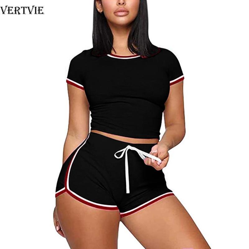 

VERTVIE Women Patchwork Yoga Suit Workout Striped 2 Pc Seamless Yoga Set Athletic Gym Short Crop Tops And Shorts Sportswear, Blue