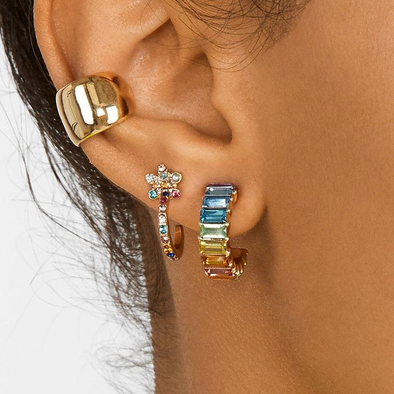 

Fashion Rainbow Cz Ear Cuff for Women Girls Alloy C-shape no plerce Small Circle Stud Earring Bohemia Ethnic Party Jewelry