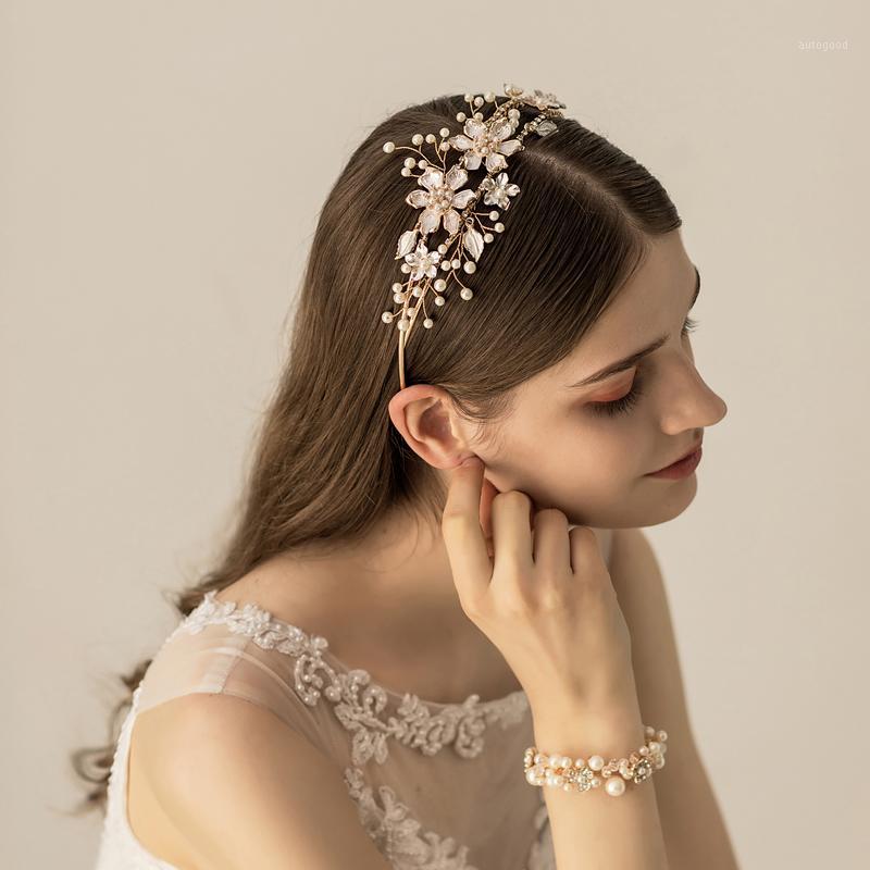 

Hair Clips & Barrettes SLBRIDAL Gold Crystals Rhinestones Pearls Flower Leaf Wedding Tiara Headband Bridal Pageant Crown Accessories Bridesm