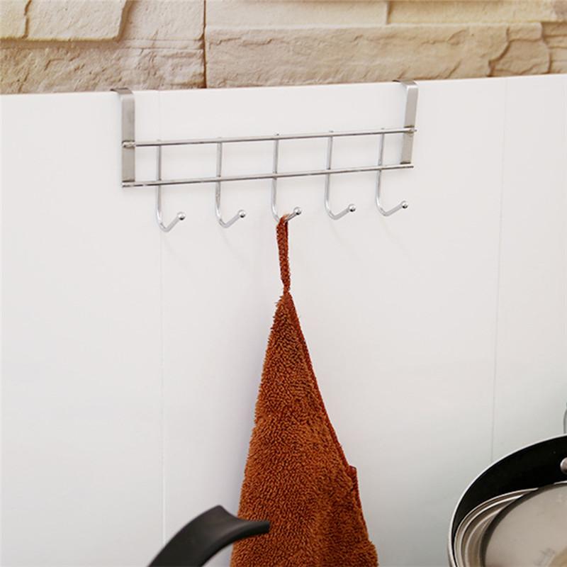 

New Stainless Steel Over-The-Door Hook Rack Silver Simple Hanger Punch-Free Kitchen Door Hook Bathroom Hanging Rack Home Tool