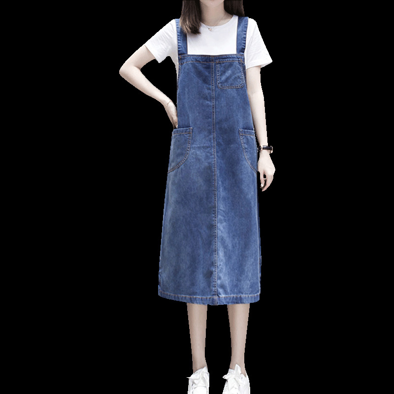 

2021 New Loose Sleeveless Women Sling Denim Long Overthe Knee Big Female Blue Strap Jeans Femme Summer Plus Size 5xl 113 1u7n