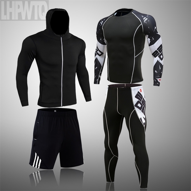 

3 Pcs/Sets Men's Training Clothing Suits Cycling thermal Underwear Quick-drying Sportswear Gym Exercise Suit Compression Clothes 201202, 3-piece set