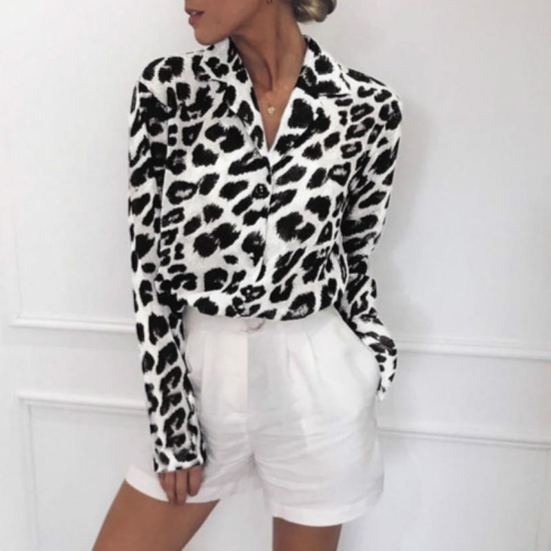 

New Woman Tops And Blouses Hot Sale Women' Long-sleeved Casual Leopard Print V-neck Chiffon Shirt Plus Size 3xl Feminine Blouse, Brown