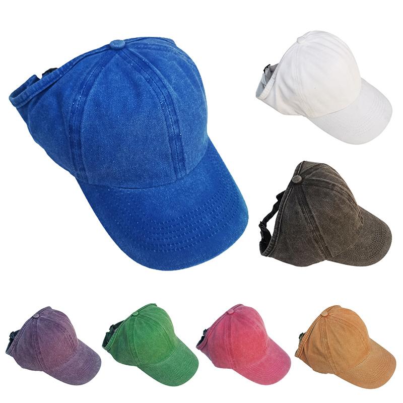 

Ponytail Baseball Cap Messy Bun Hats For Women Washed Cotton Snapback Caps Casual Summer Sun Visor Outdoor Hat Cycling Caps, 7 purple