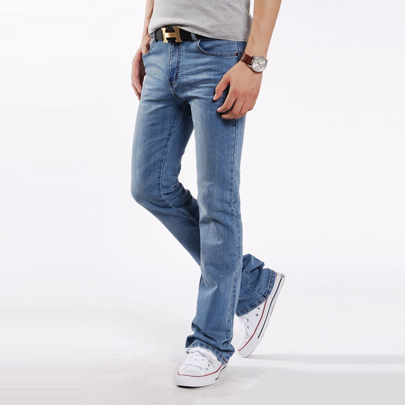 

Men's Brem Spring and in Autumn New Micro-flare Korean Denim Pants Low Elastic Increase Casual Little Flare Jeans Oiay, Blue