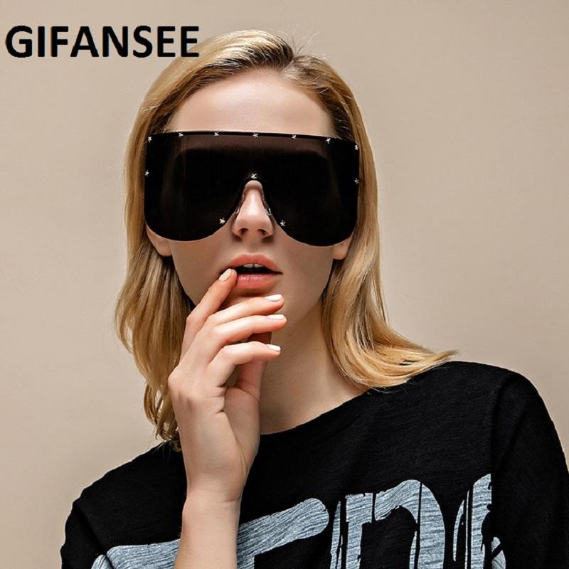 

GIFANSEE oversized shield mask Rimless sunglasses women One pieces Visor men shades Brand Designer glasses Goggles 2020 big