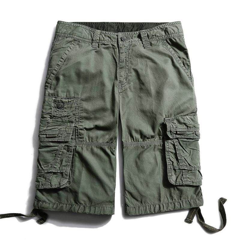 

Men Summer New Casual Pockets Camouflage Cotton Cargo Shorts Men Solid Loose Camo Knee-length Fashion Street Hip Shorts, Black