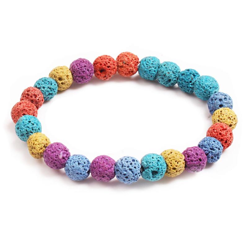 

8mm Volcanic Lava Natural Stone Beads Bracelet Colorful Black Round Rock Loose Beads DIY Jewelry Gifts