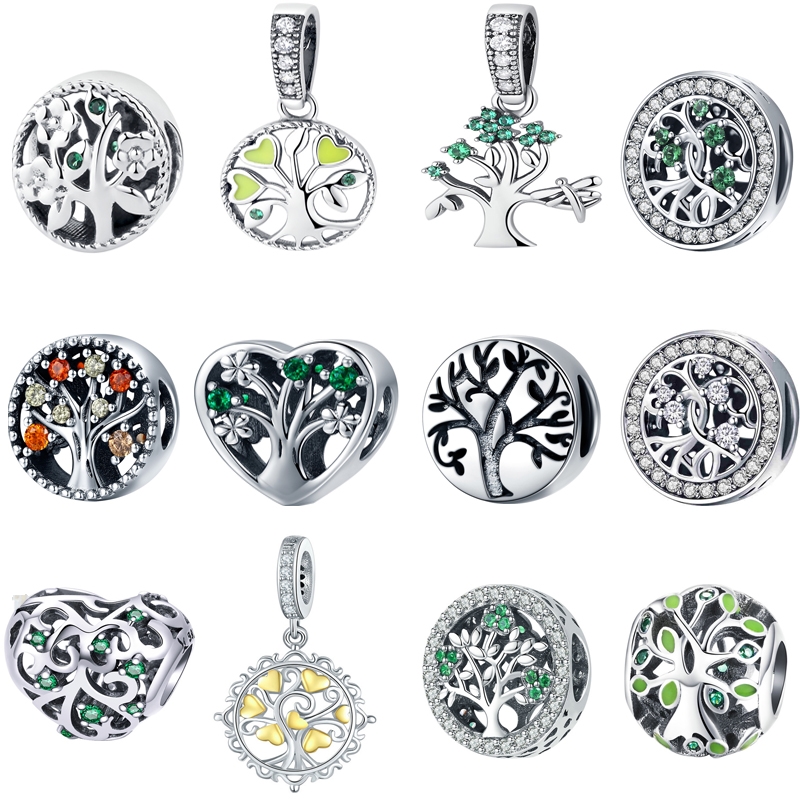 

Authentic 100% Real 925 Sterling Silver Tree Of Life ,Green CZ Beads fit Bead Bracelet Original Silver 925 Charms Jewelry Making