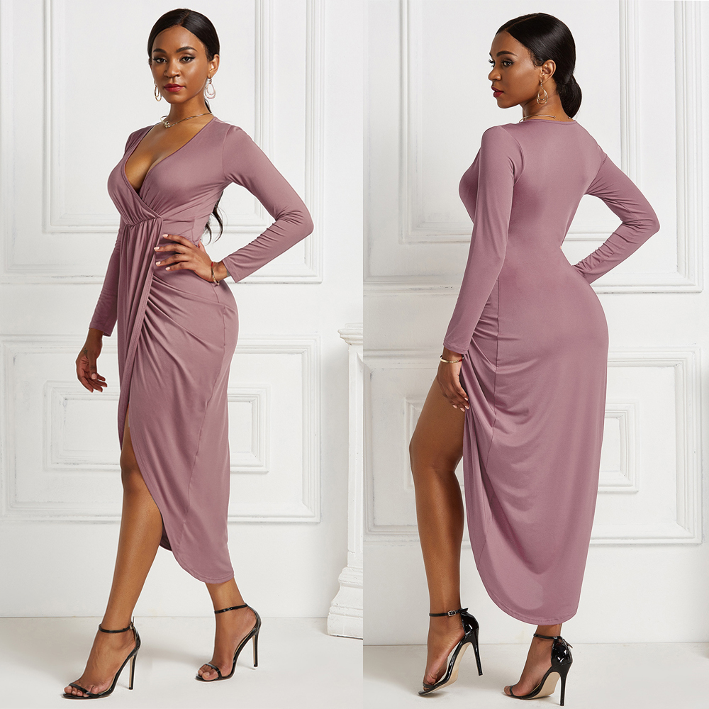 

2021 New Stretch Women Bathrobe Summer Long Sleeve with Thin v Cleavage Sexy Waist High Color Party Dress P6YK, Gold