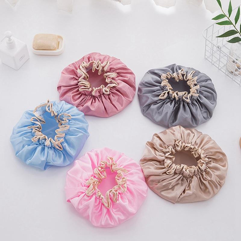 

Double Layer Shower Cap Waterproof Shower Cap Adult Hair Long Hair Lampblack Dry