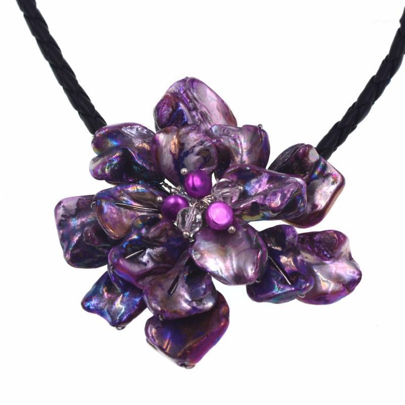 

Chokers Fashion Shell Flower Purple &freshwater Pearl Necklace 18" Handcraft Nature Wholesale 11 Color U Pick1