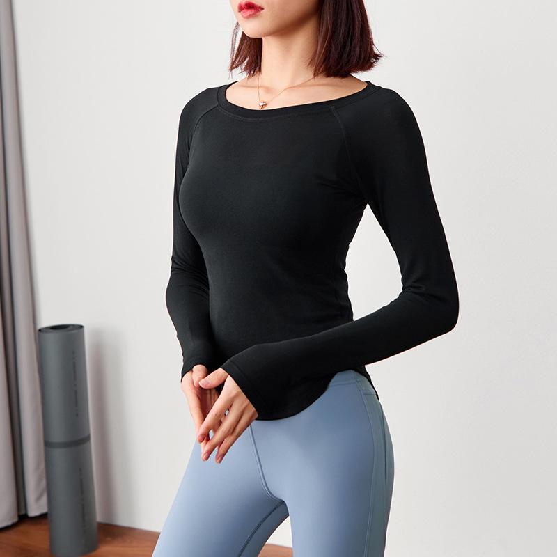 

Autumn Women Sport Tops Quick Dry Solid Yoga Shirt Slim Gym Fitness Running Long Sleeve T-shirt Girls Elastic Skinny Sweatshirts, Jm-cx19-220 black