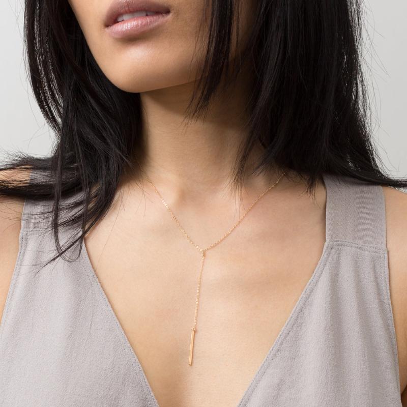 

Simple Stainless Steel Necklace For Women Lover's Simple Long Stick Pendant Necklaces Metal Chain Strip Choker Collana Kolye
